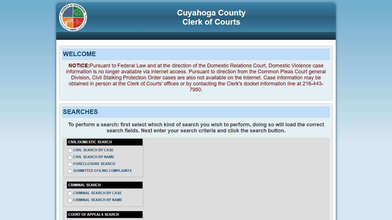 Cuyahoga County Clerk of Courts Search Selection And Entry